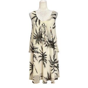 MOB Palm Tree Print Dress Women Sleeveless Lace Up Tropical Resort Vacation L